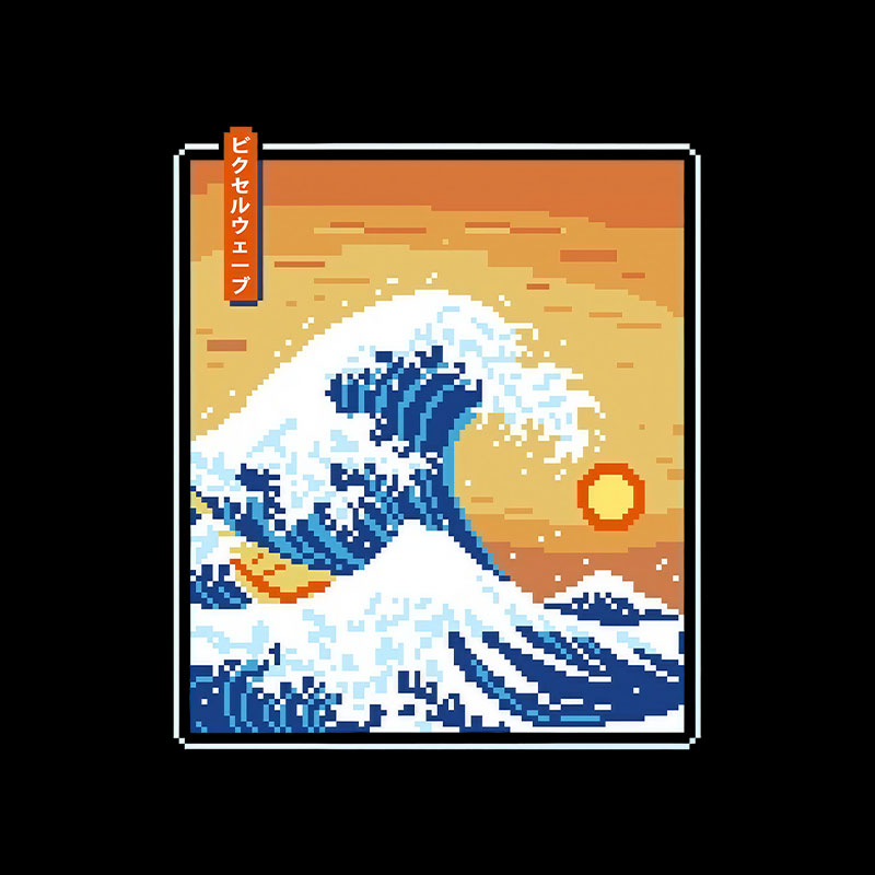 The Great Pixel Wave Playful T-Shirt