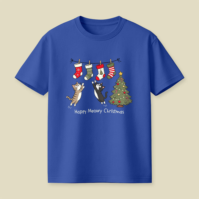 Happy Meowy Christmas Pussy Cats Playful T-Shirt