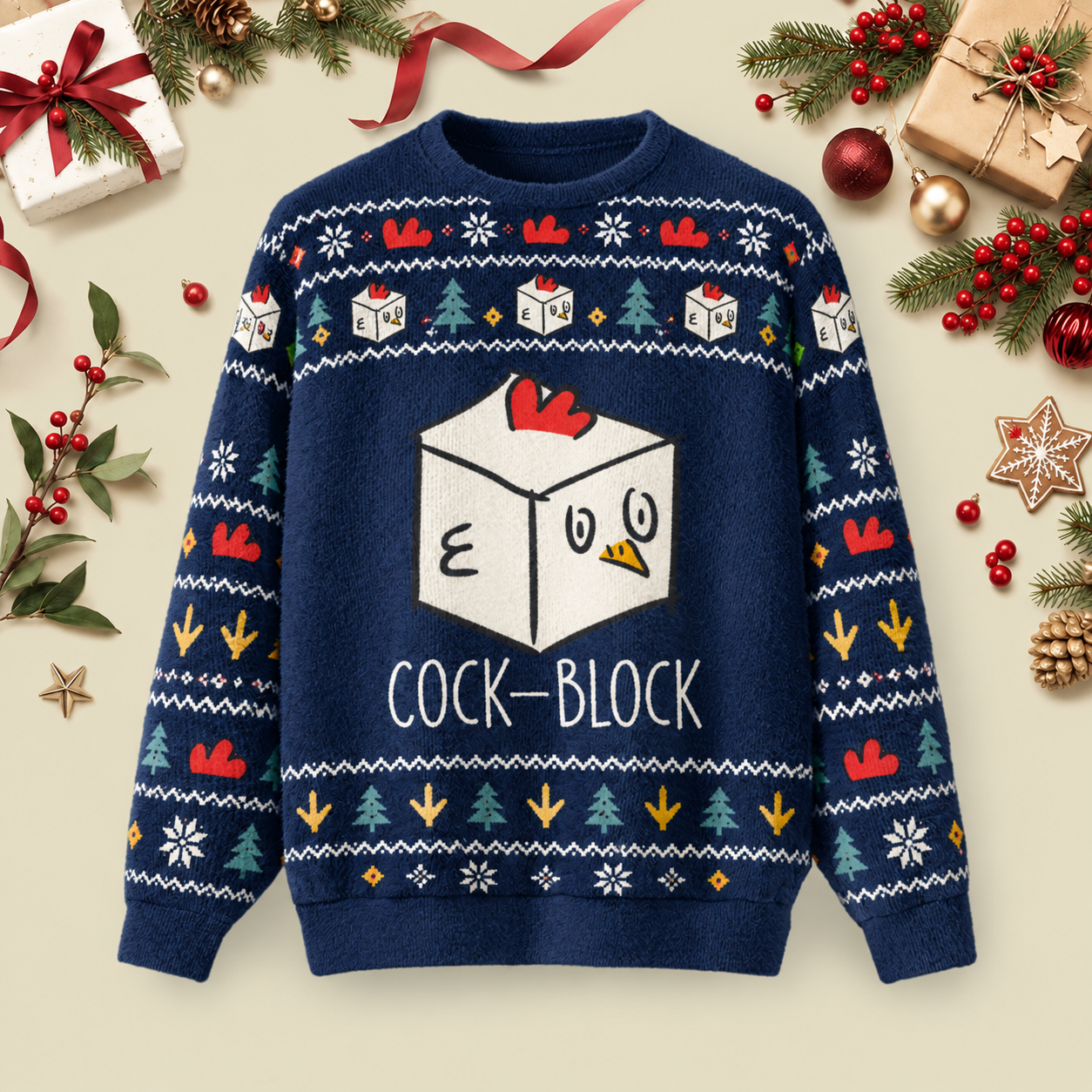 Cock-Block Ugly Christmas Fluffy Sweatershirt