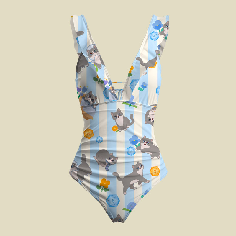 DND Cat V-Neck One Piece Swimsuit