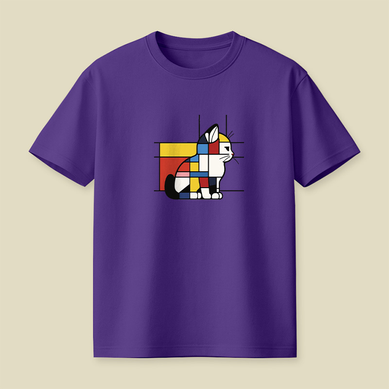 Geometric Cat Art In Primary Colors Playful T-Shirt