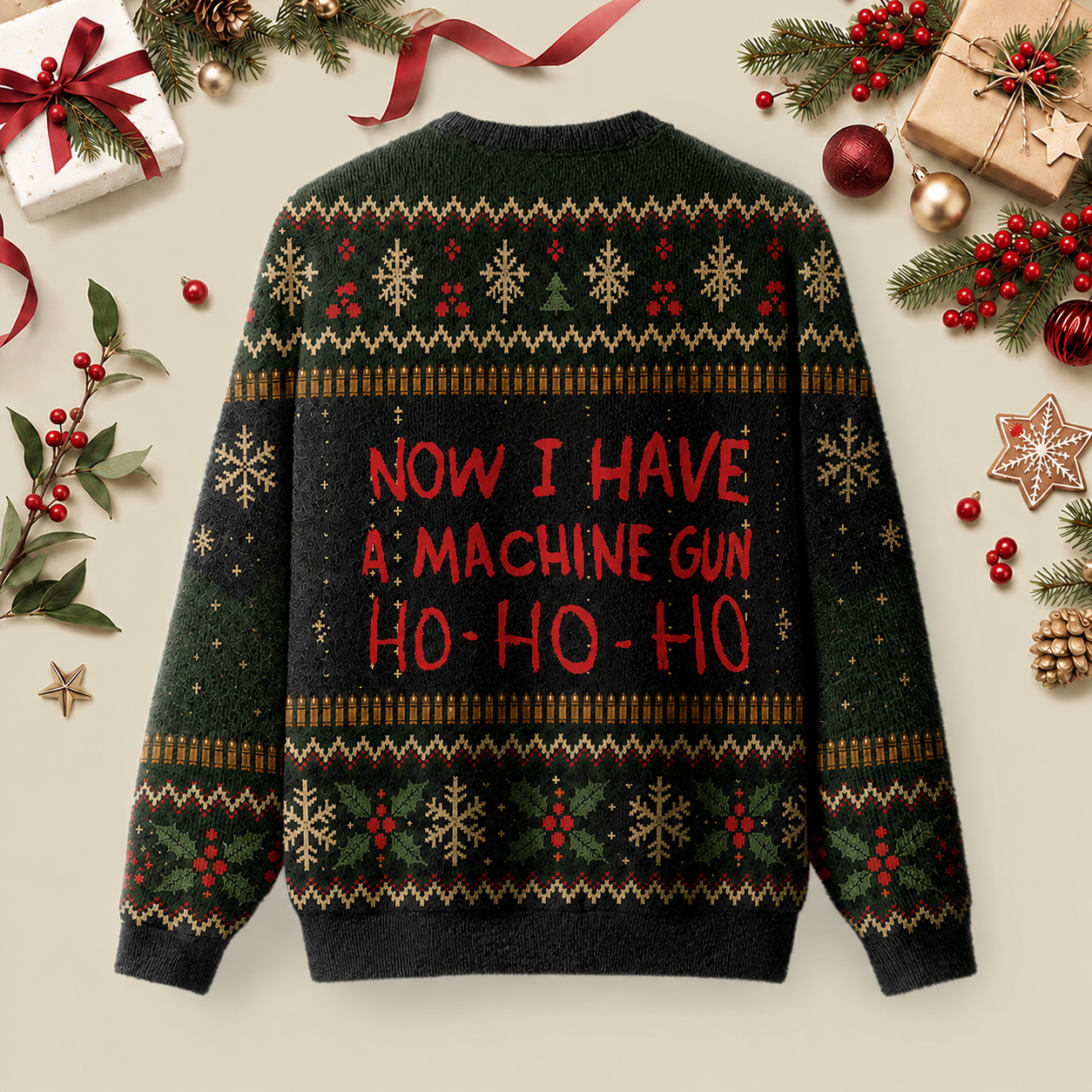 Now I Have A Machine Gun Ugly Christmas Fluffy Sweatershirt