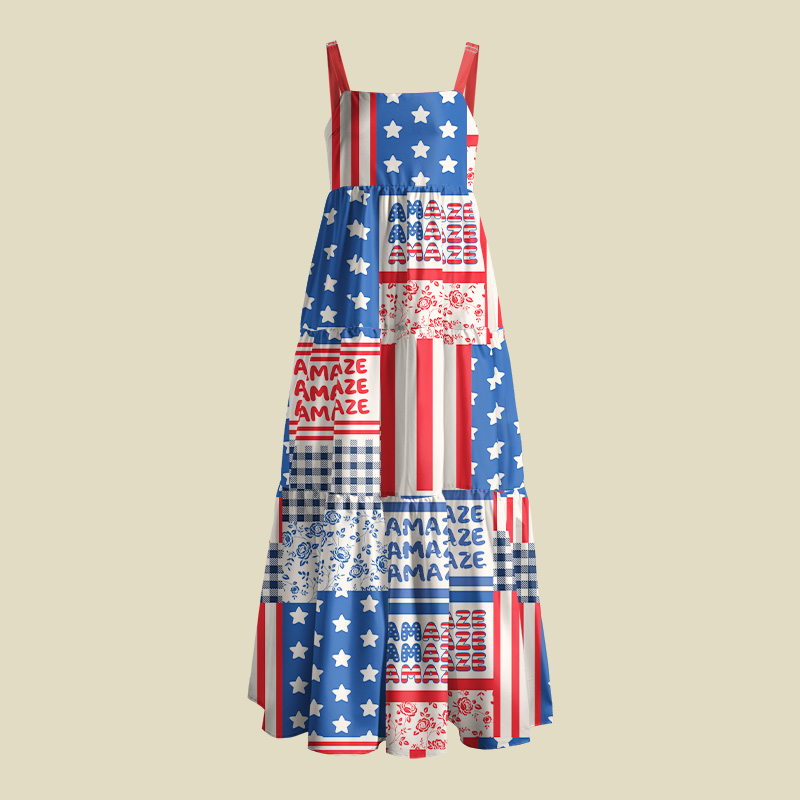 Space Rescue American Flag Playful Maxi Dress