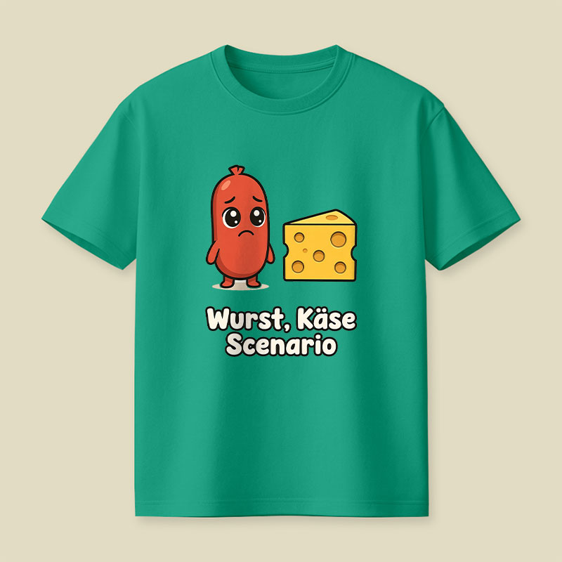 Wurst Kase Scenario Funny German Food Pun Playful T-Shirt