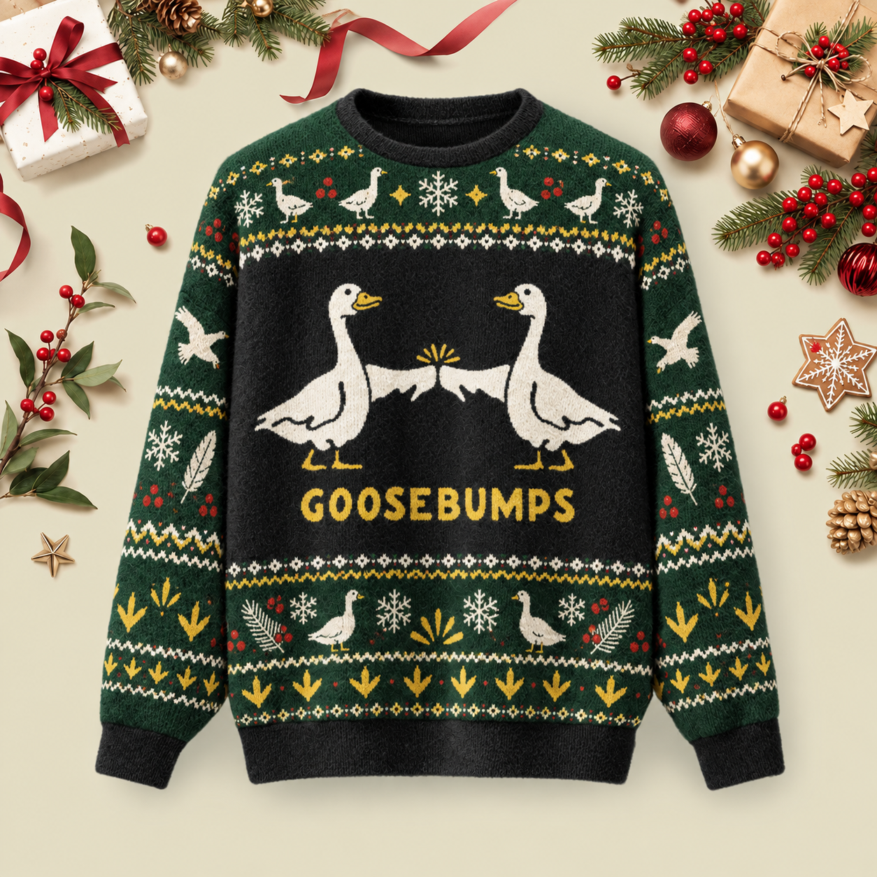 Goosebumps Geese Pun Ugly Christmas Fluffy Sweatershirt