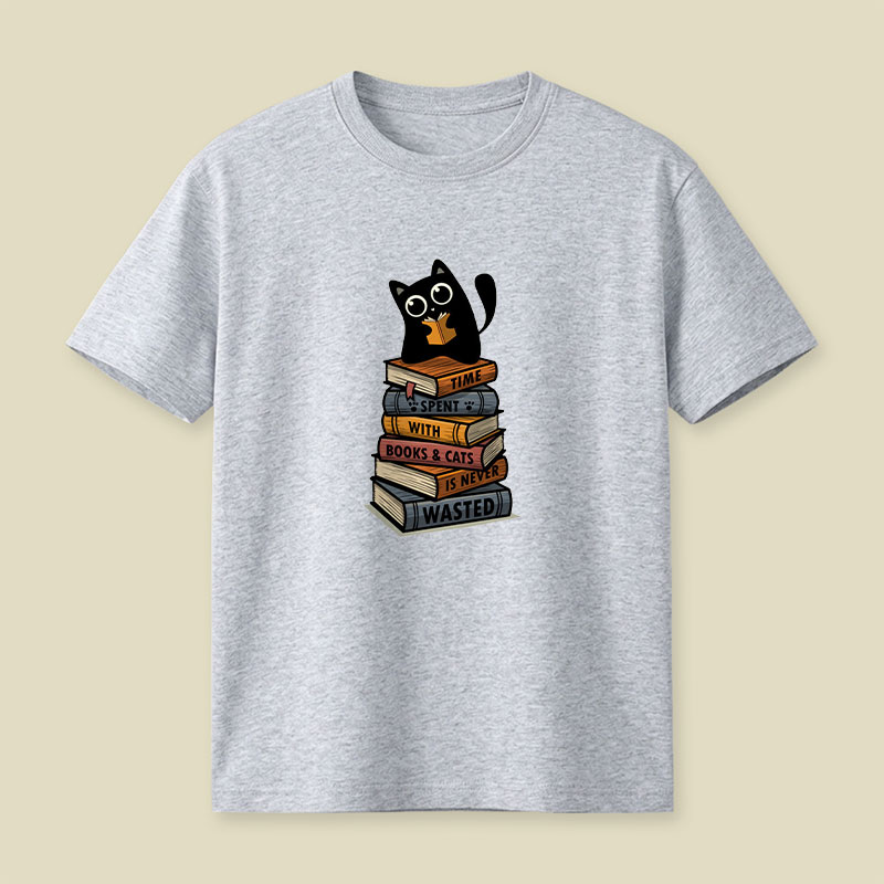 Time Spent With Books And Cats Playful T-Shirt