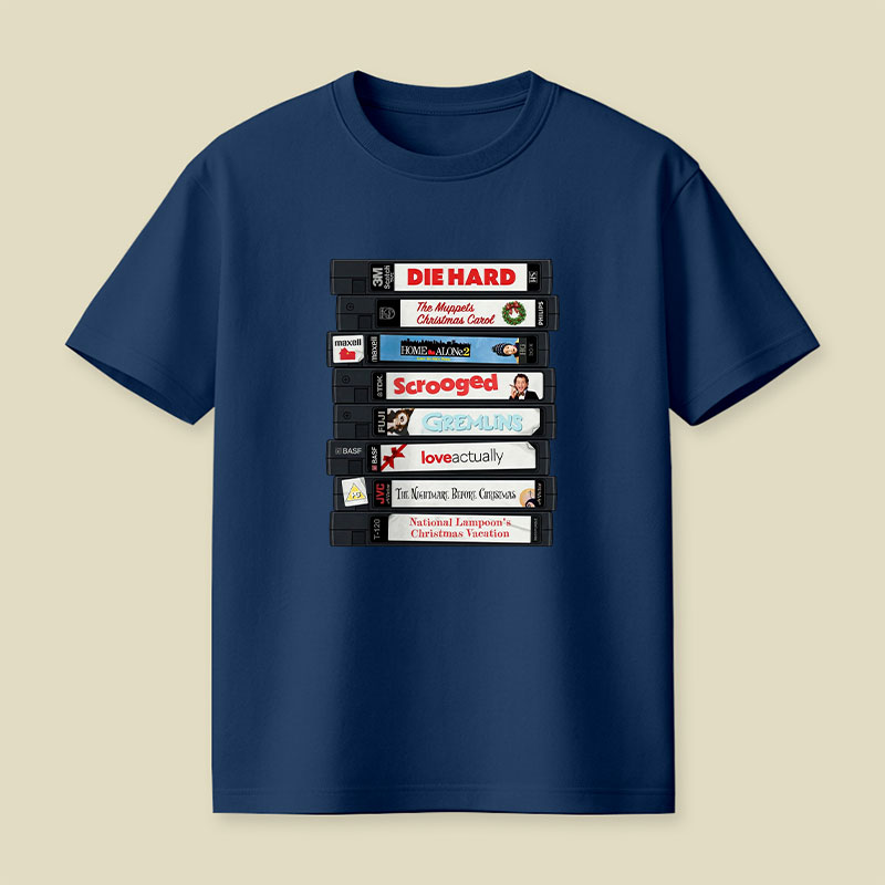 Christmas VHS Movie Marathon Retro Playful T-Shirt