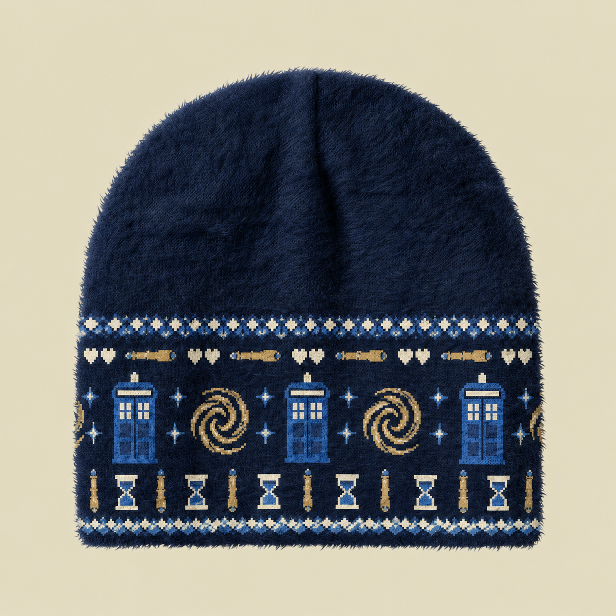Cosmic Time Travel Pixel Fuzzy Beanie