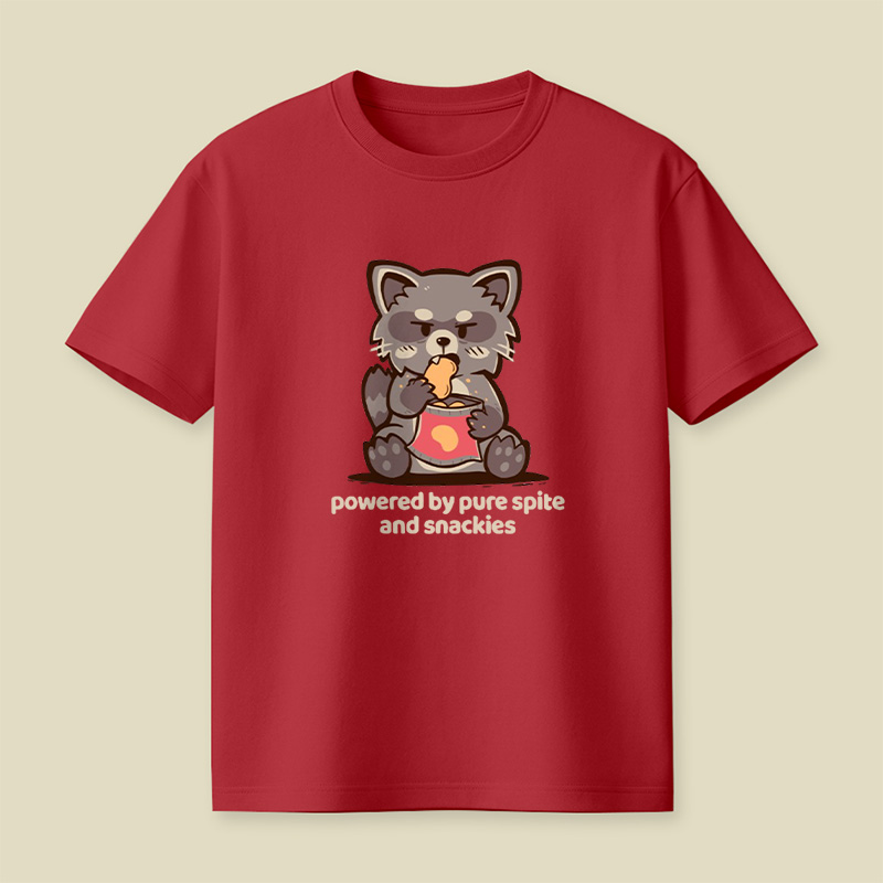 Powered By Spite And Snackies Raccoon Playful T-Shirt