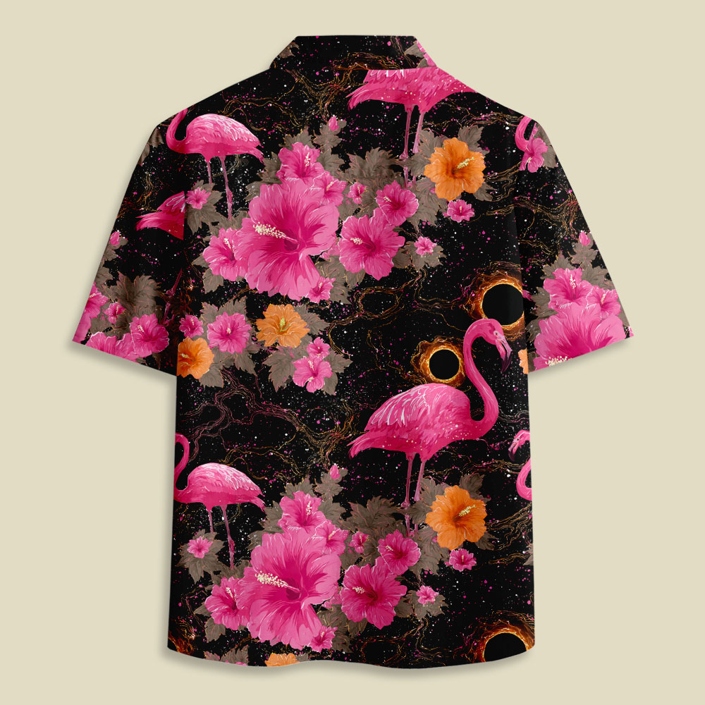Cosmic Flamingo Button Up Pocket Shirt