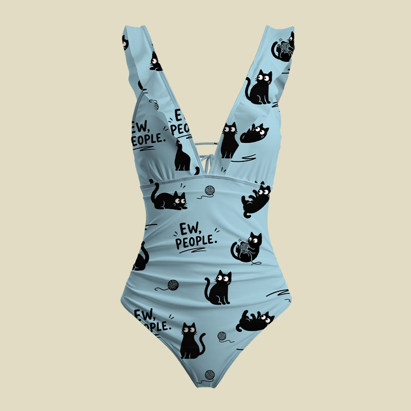 Ew People V-Neck One Piece Swimsuit