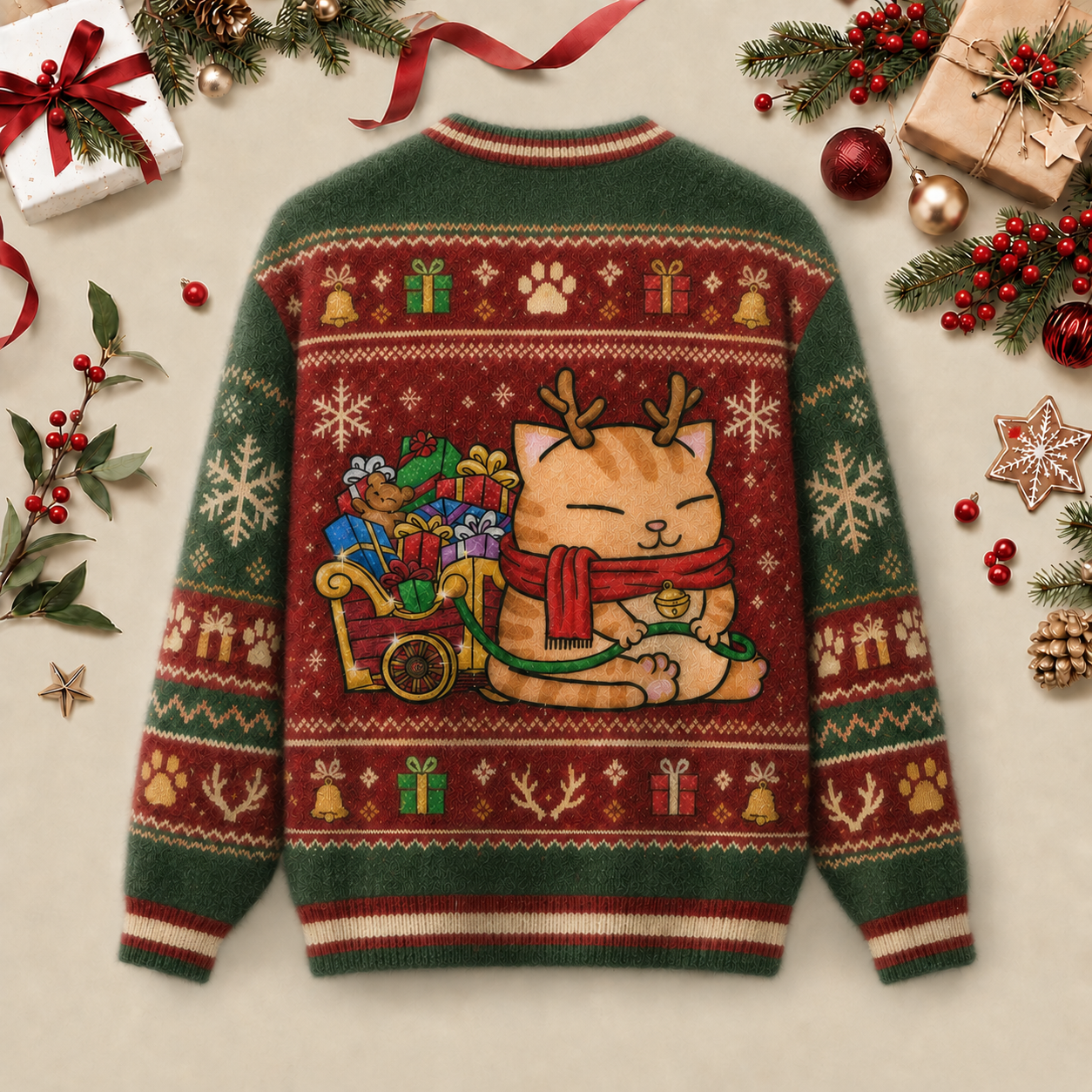 Christmas Reindeer Cat Ugly Christmas Fluffy Sweatershirt