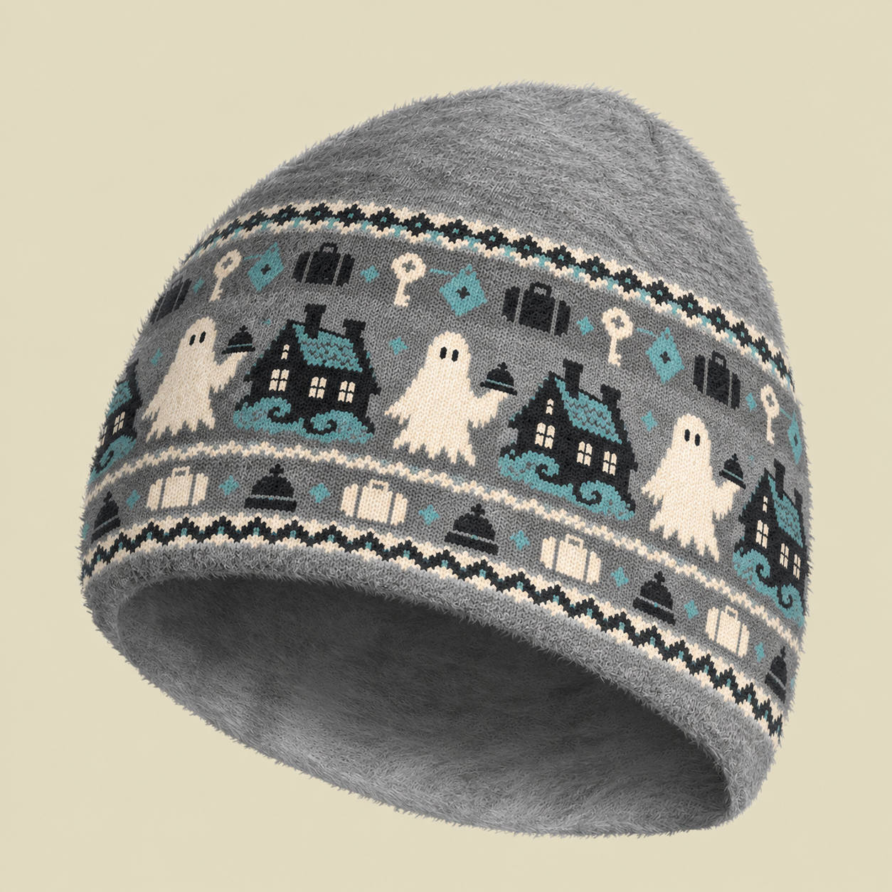 Vintage Ghost Haunted Inn Fuzzy Beanie