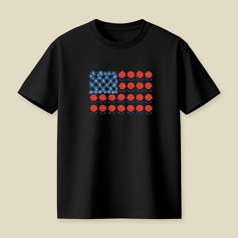 Floral American Flag Rose Patriotic Playful T-Shirt