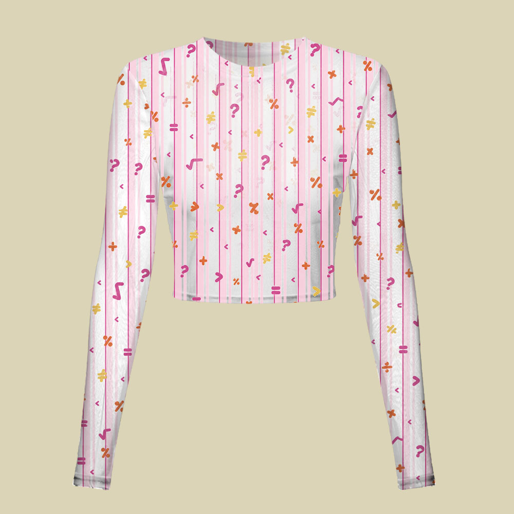 Retro Math Symbol Pink Stripe Slim Fit Mesh Top