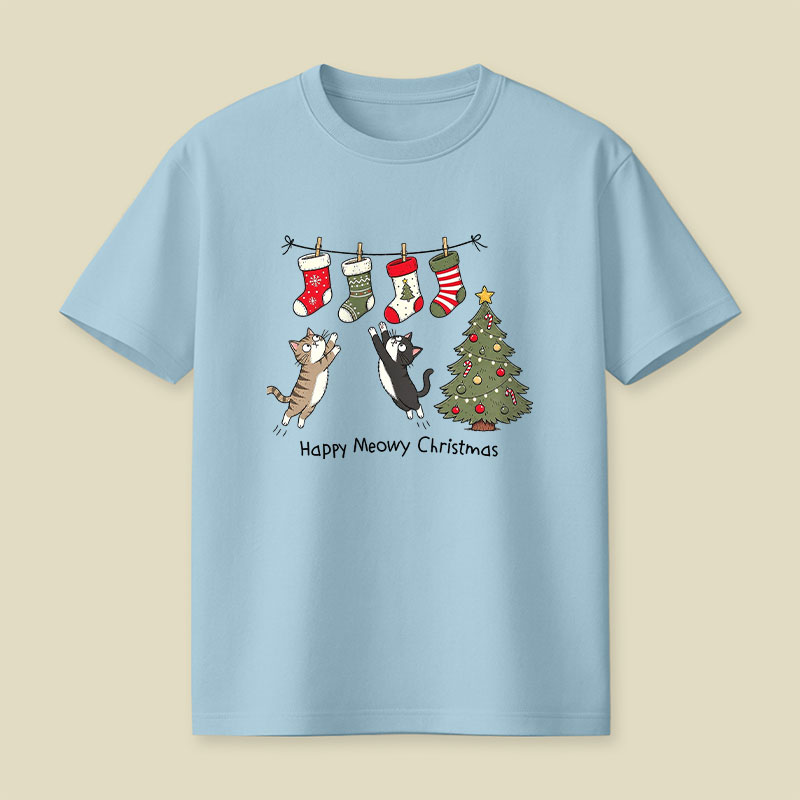 Happy Meowy Christmas Pussy Cats Playful T-Shirt