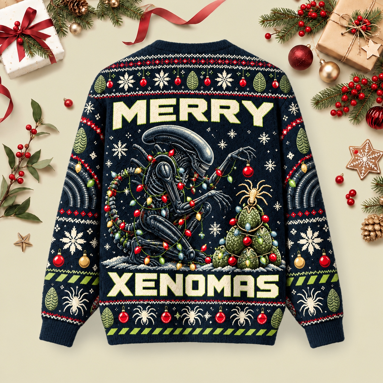 Merry Xenomas Festive Ugly Christmas Fluffy Sweatershirt