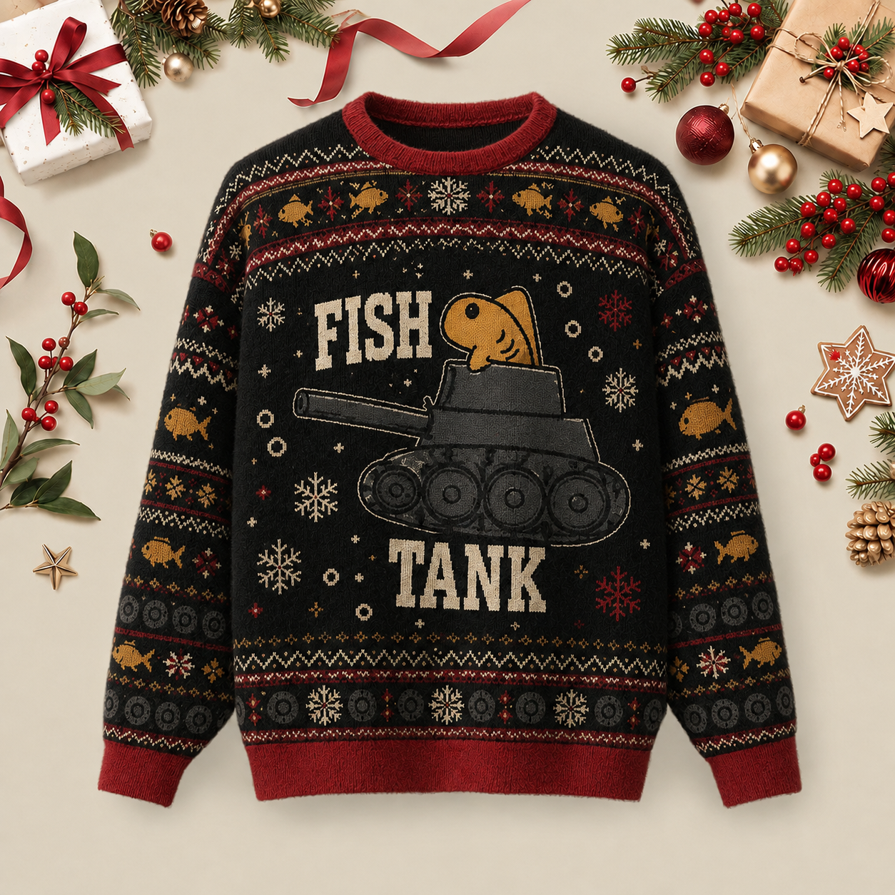 Fish Tank Ugly Christmas Fluffy Sweatershirt
