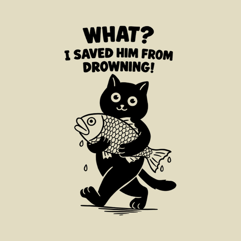 Cat And Fish Playful T-Shirt