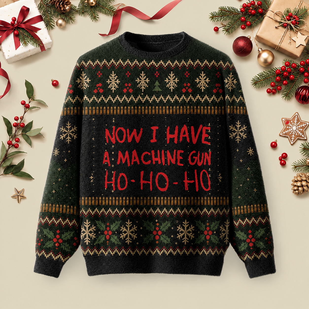 Now I Have A Machine Gun Ugly Christmas Fluffy Sweatershirt