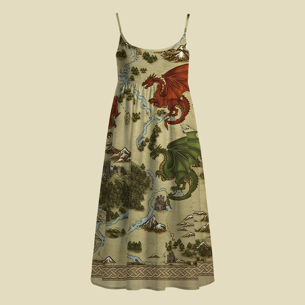 Retro SciFi Dragon Map Camisole Midi Dress
