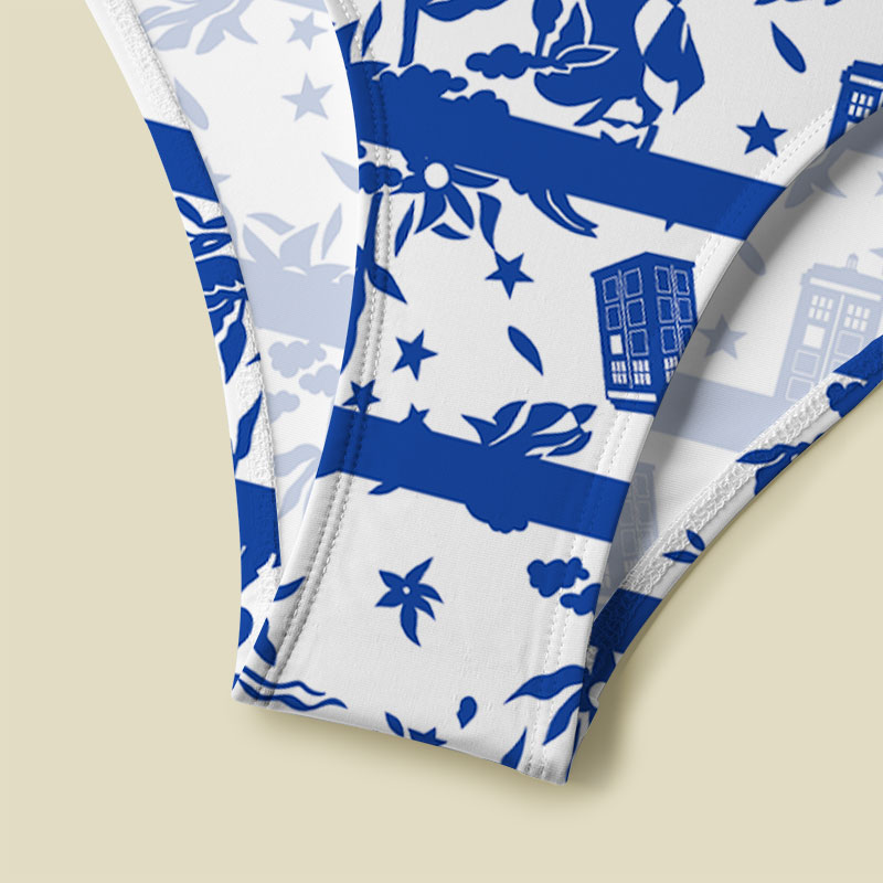 Blue Willow Tardis V-Neck One Piece Swimsuit