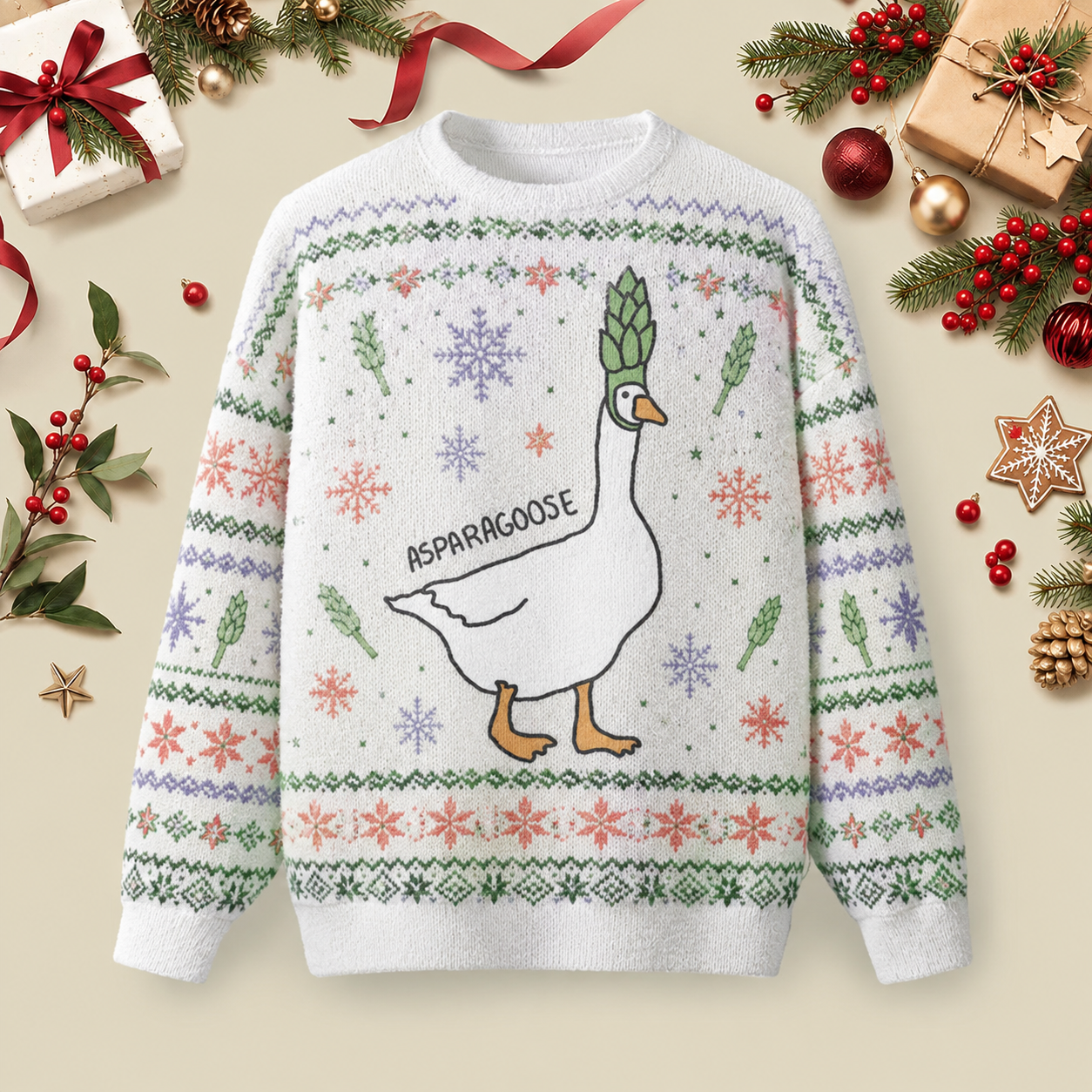 Asparagoose Ugly Christmas Fluffy Sweatershirt