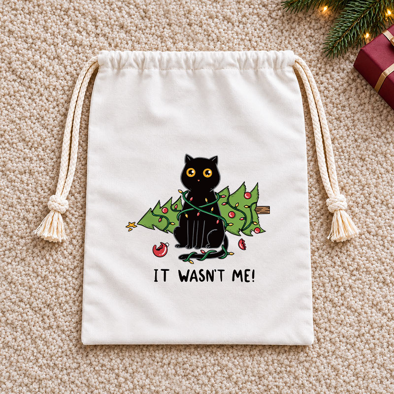 Cat and Christmas tree Christmas Drawstring Gift Bag