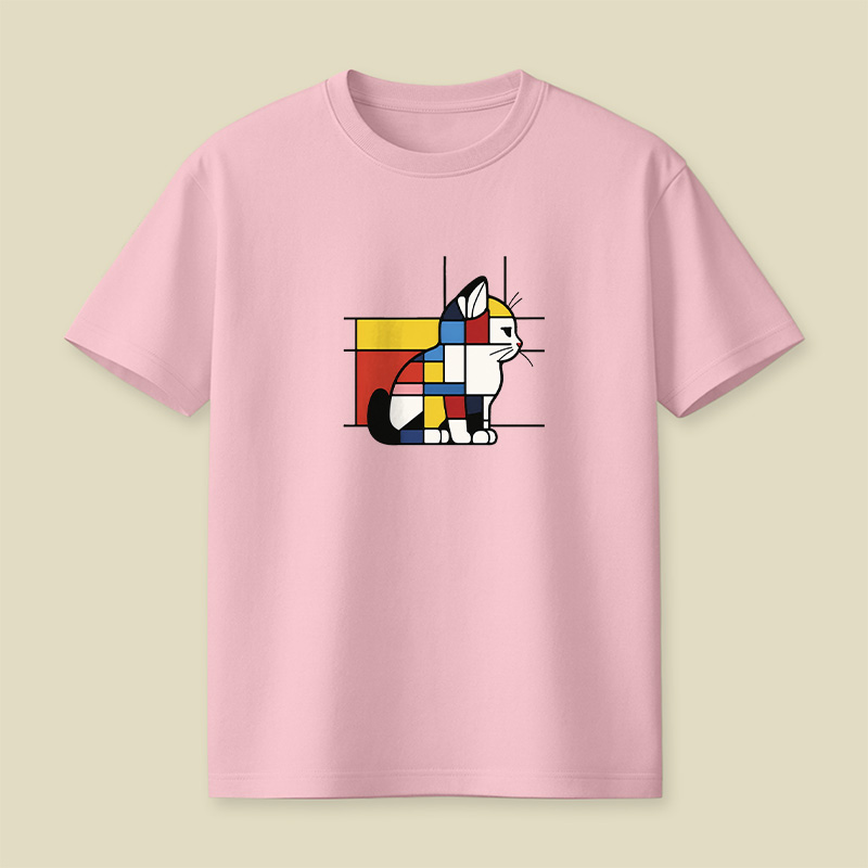Geometric Cat Art In Primary Colors Playful T-Shirt