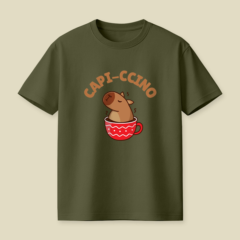 Capi-Ccino Capybara Coffee Pun Playful T-Shirt