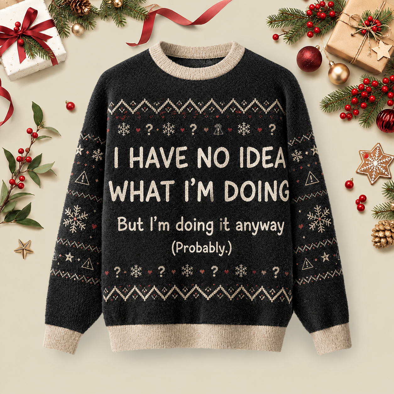 I Have No Idea What Im Doing Ugly Christmas Fluffy Sweatershirt