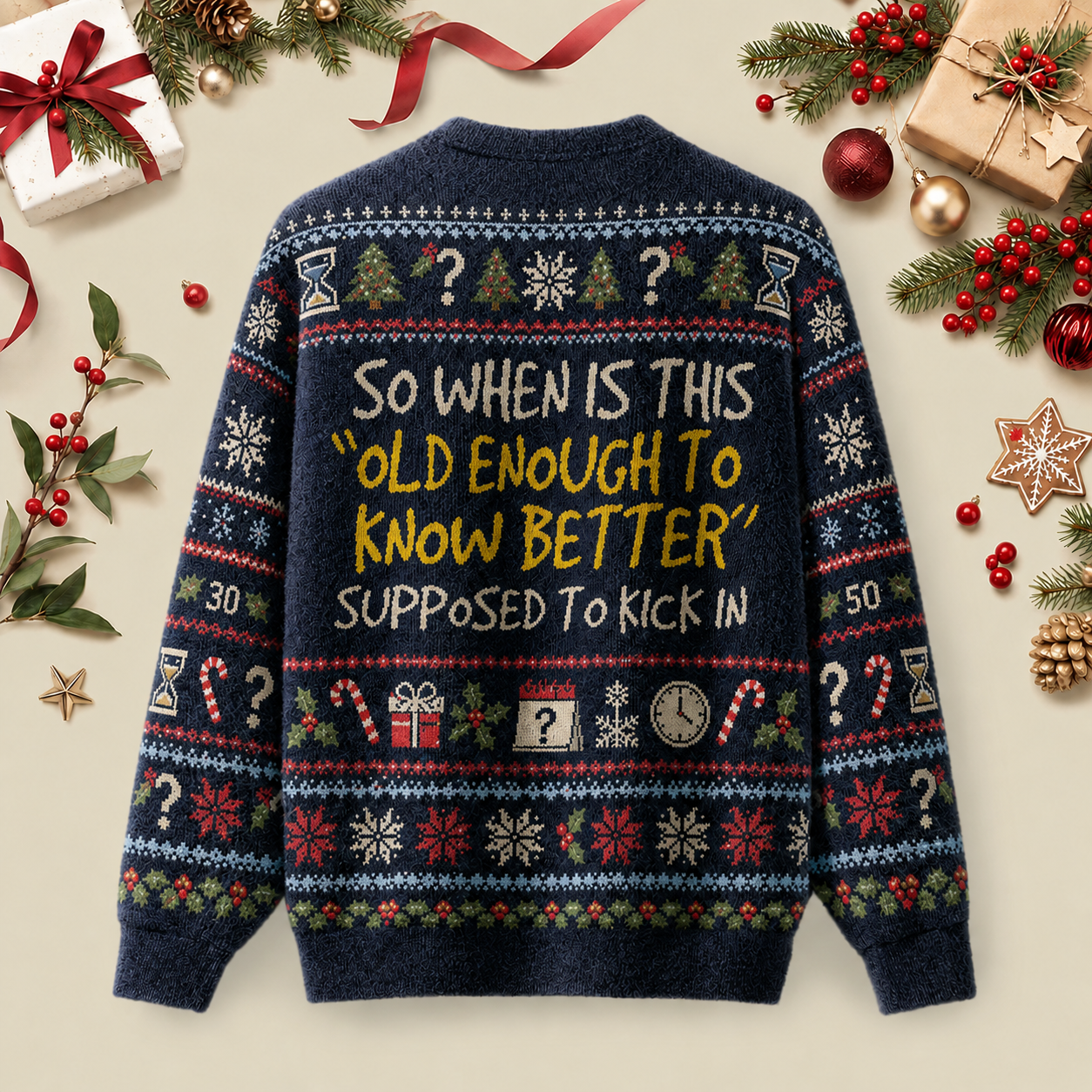 Old Enough To Know Better Ugly Christmas Fluffy Sweatershirt