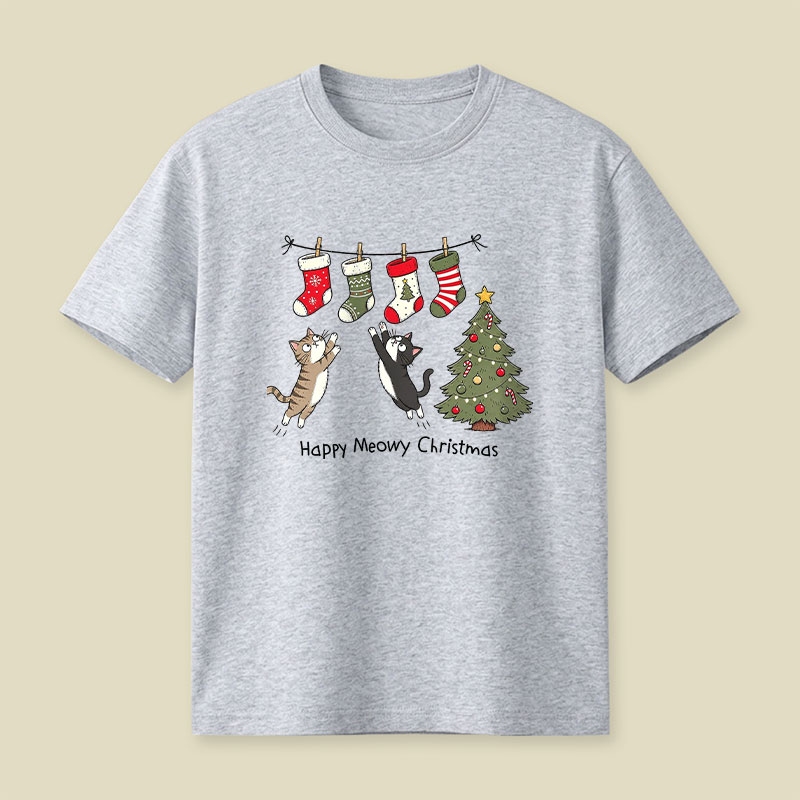 Happy Meowy Christmas Pussy Cats Playful T-Shirt