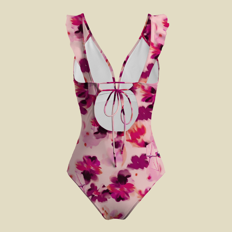 Blossoms Tie-Fighter V-Neck One Piece Swimsuit