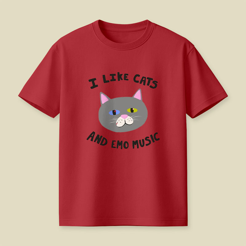 I Like Cats and Emo Music Playful T-Shirt