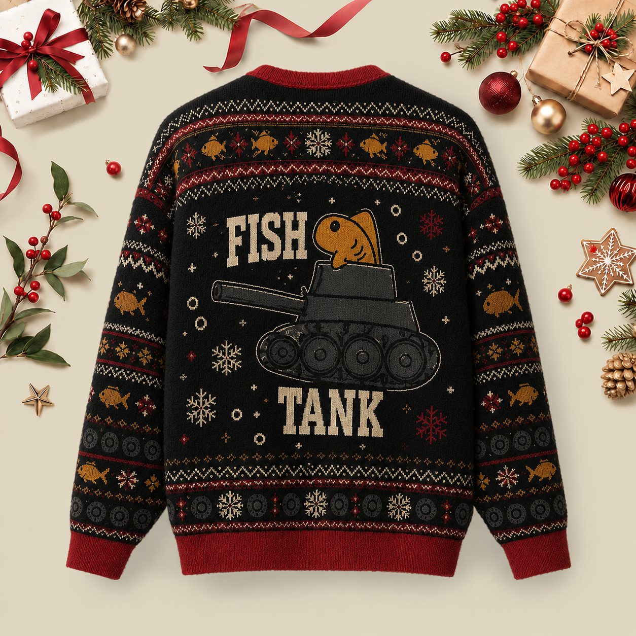 Fish Tank Ugly Christmas Fluffy Sweatershirt