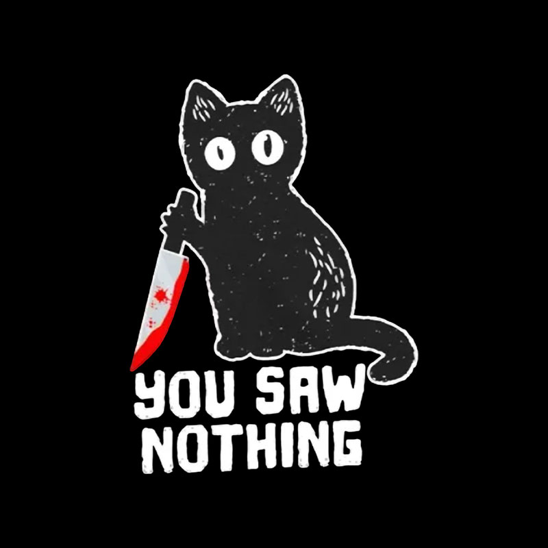 You Saw Nothing Cat With Bloody Knife Halloween Playful T-Shirt