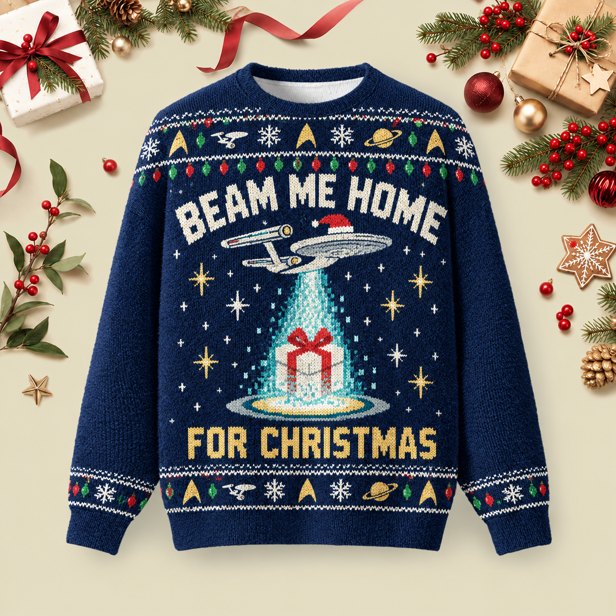 Beam Me Home For Christmas Ugly Christmas Fluffy Sweatershirt