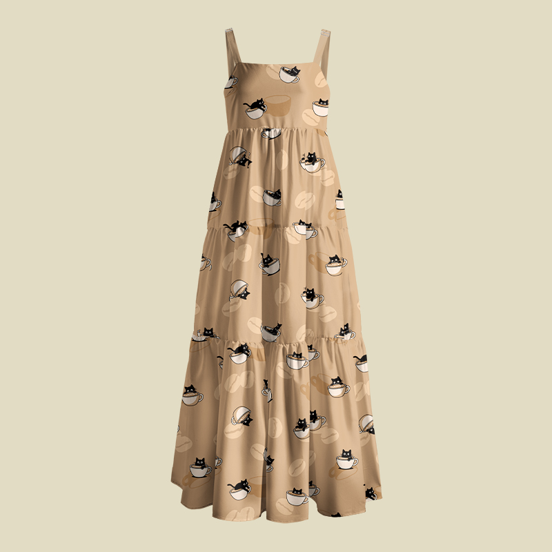 Coffee Cat Playful Maxi Dress