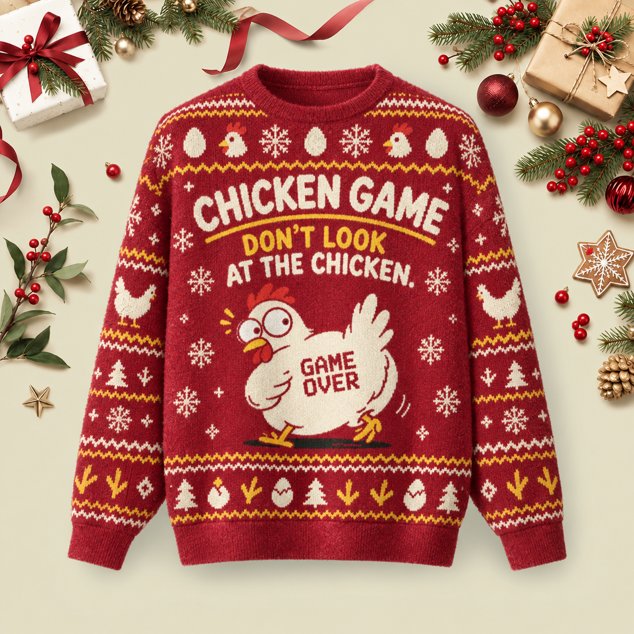 Chiken Game Ugly Christmas Fluffy Sweatershirt