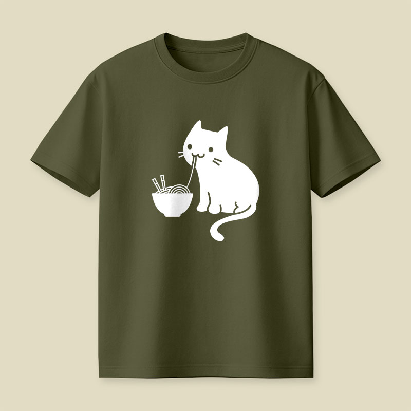 Cute Cat Eating Ramen Playful T-Shirt