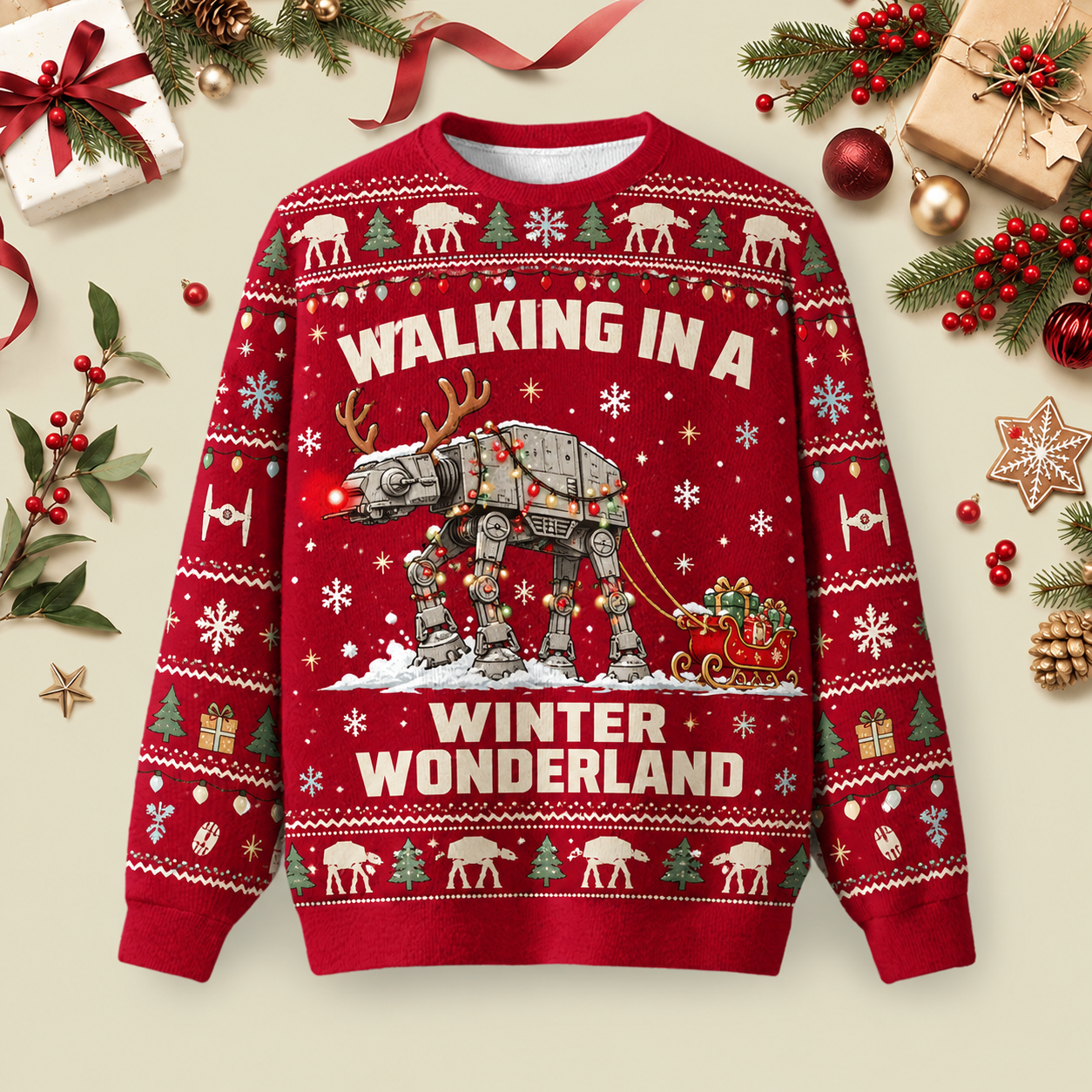 Walking In A Winter Wonderland Ugly Christmas Fluffy Sweatershirt