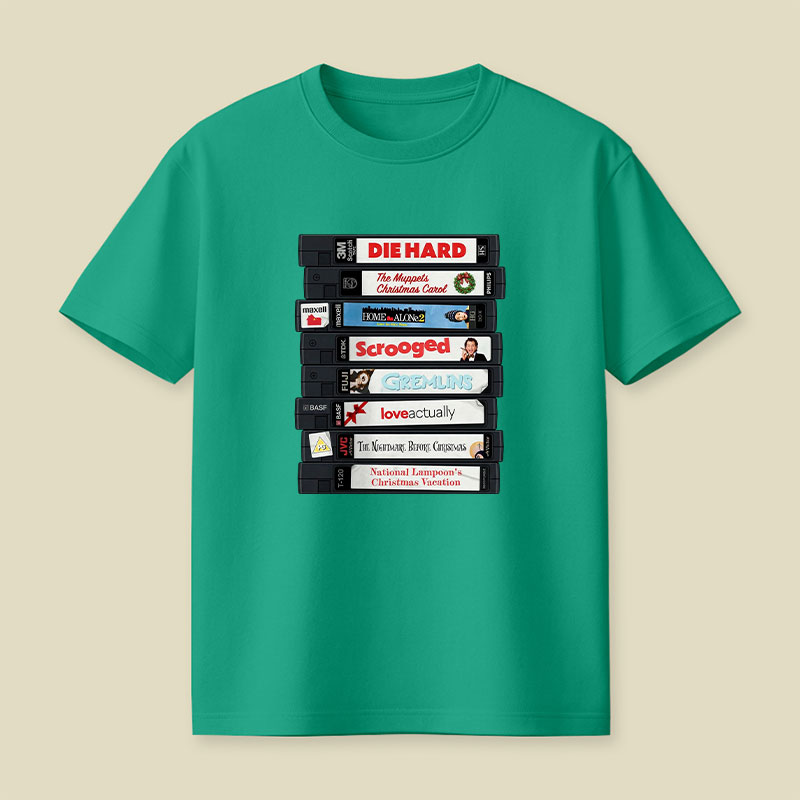 Christmas VHS Movie Marathon Retro Playful T-Shirt