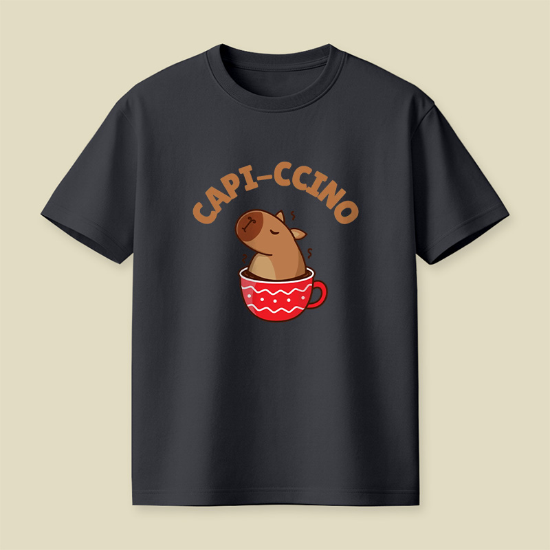 Capi-Ccino Capybara Coffee Pun Playful T-Shirt