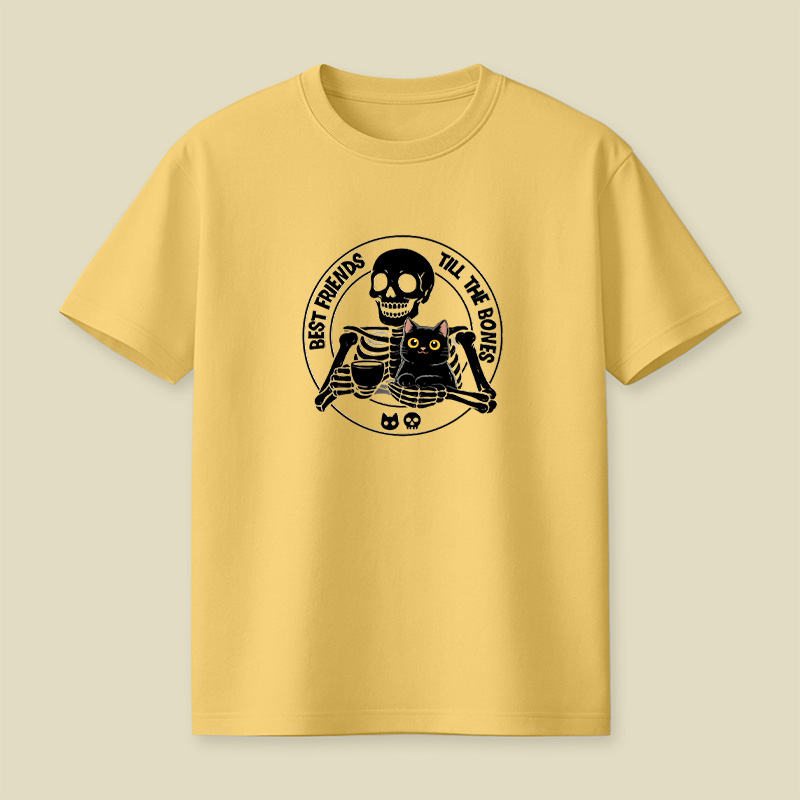 Best Friends Till The Bones Skeleton Cat Playful T-Shirt