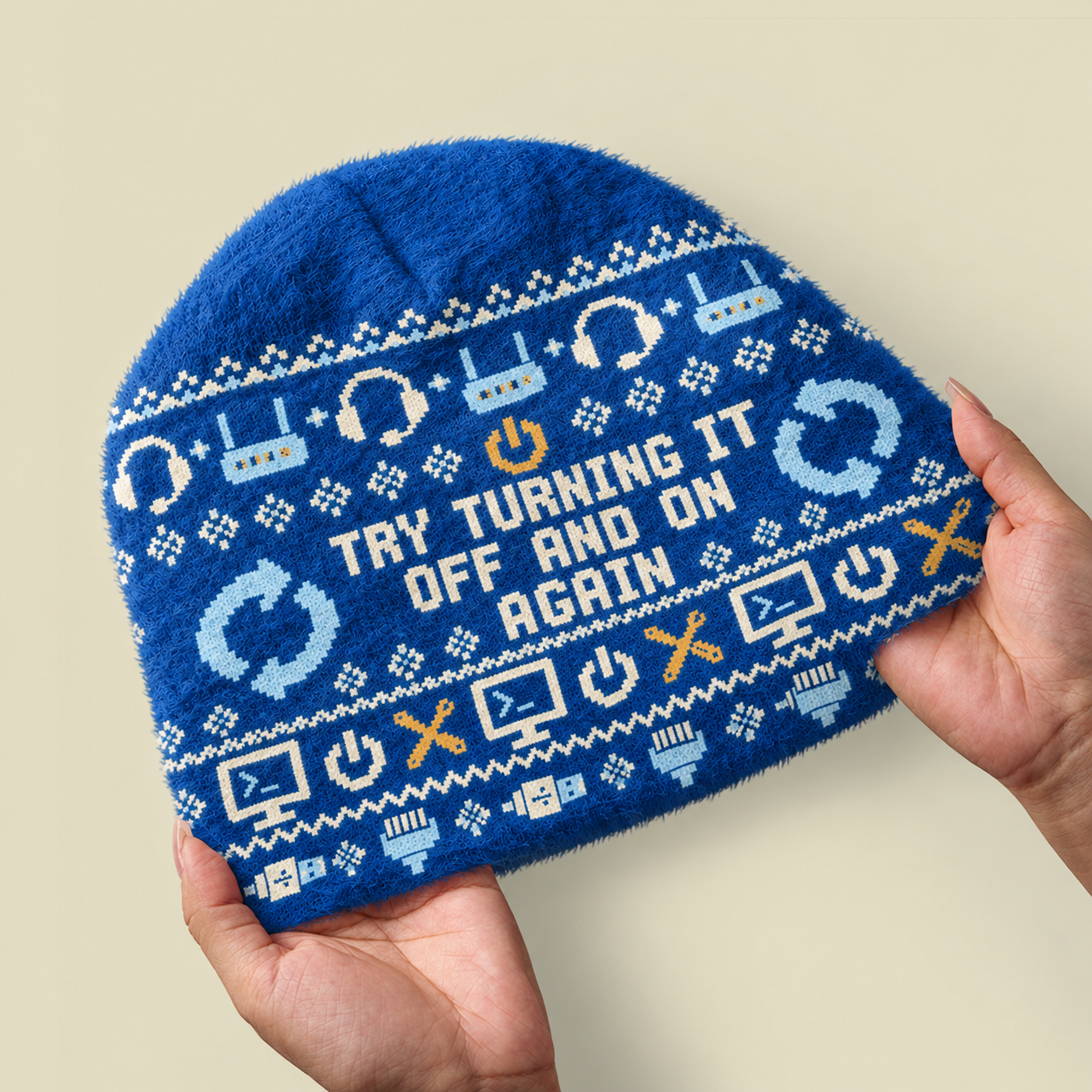 Try Turning It Off And On Again Fuzzy Beanie