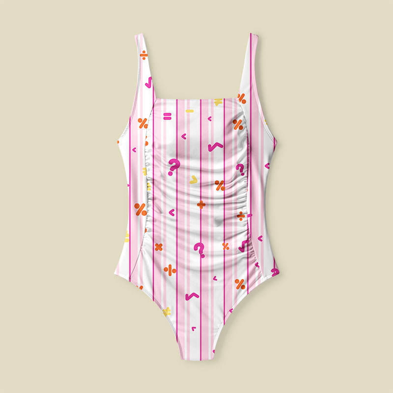 Retro Math Symbol Pink Stripe Tummy Control One Piece Swimsuit