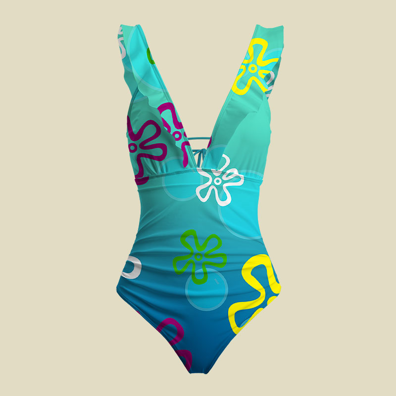 Underwater Beach V-Neck One Piece Swimsuit