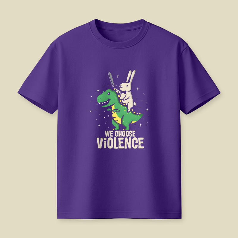 Rabbit Riding Dinosaur Choose Violence Playful T-Shirt