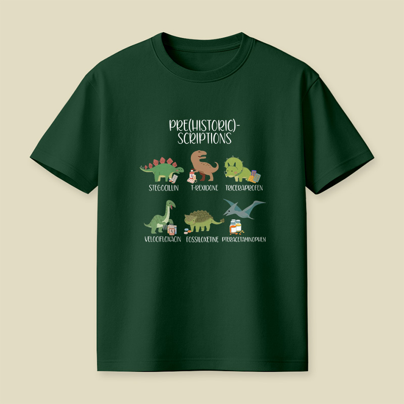 Prehistoric Scriptions Dinosaur Medical Pun Playful T-Shirt
